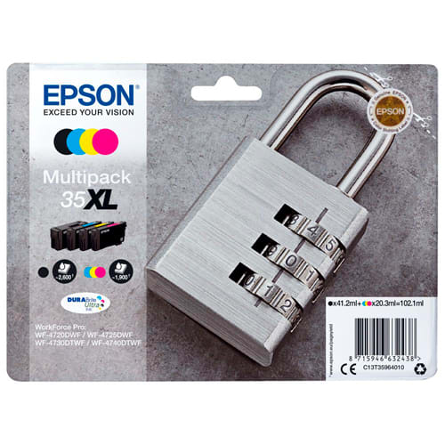 EPSON Multipack Cartouches Jet d'Encre DURABrite Ultra 4coul N/C/M/J ''Cadenas''35XL (T3596) C13T35964010 photo du produit Principale L