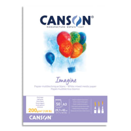 CANSON Bloc de 50 feuilles de papier dessin IMAGINE 200g A3 Blanc photo du produit