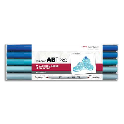 TOMBOW Set 5 marqueur à base d'alcool ABT PRO, pointe en nylon et pointe biseautée, Couleur bleu. photo du produit Principale L