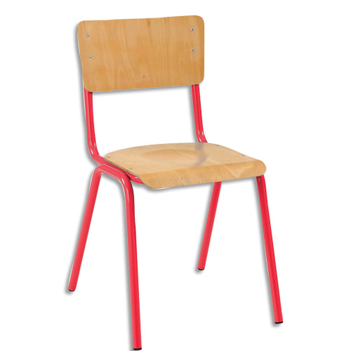 SODEMATUB Lot de 4 chaises scolaire MAXIM, hêtre, assise 37 x 39 cm, haut.assise 43 cm, taille 5, rouge photo du produit Principale L