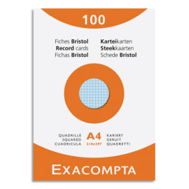 EXACOMPTA Sachet de 50 fiches bristol (sous-film) perforées 148x210mm (A5)  quadrillées 5x5 Blanc