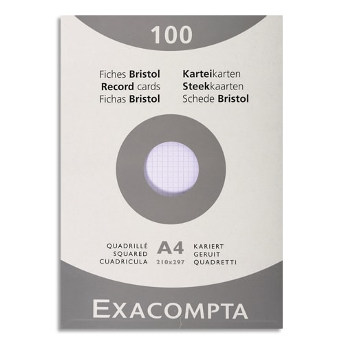 EXACOMPTA Etui de 100 fiches bristol non perforées 210x297mm (A4)  quadrillées 5x5 Blanc