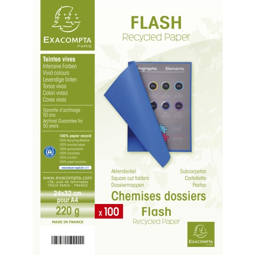 EXACOMPTA Paquet de 100 chemises FLASH 220 gr coloris Jaune canari, 100% recyclé photo du produit Secondaire 3 L