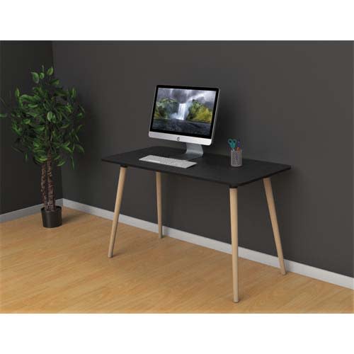 Bureau HOP 114x60cm, plateau 19mm noir, chant noir, pied hêtre vernis photo du produit Principale L