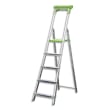 WONDAY Escabeau 5 marches, structure aluminium avec porte-outils Vert - Dim : L94,5 x H174 x P45 cm photo du produit