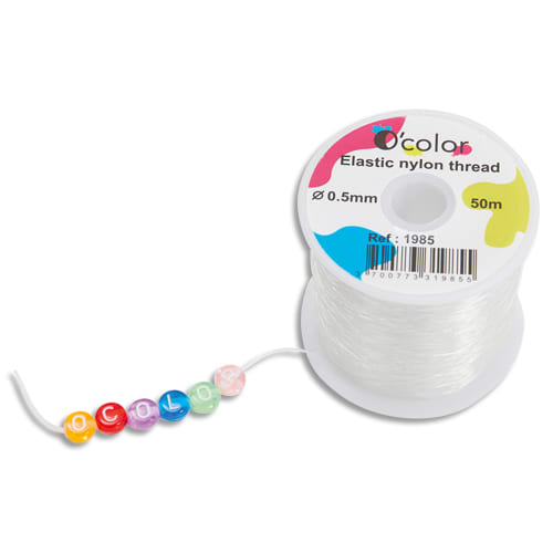 O'COLOR Fil nylon élastique transparent. Bobine de 50m, diam 0,5 mm.