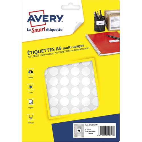 AVERY Sachet de 1536 pastilles Ø15 mm. Imprimables. Coloris Blanc. photo du produit Principale L