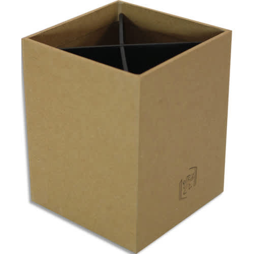 OXFORD Pot à crayons SAVANA en carton recyclé, 4 cmpts. Dim (lxhxp) 8,5x11x8,5 cm. Kraft/Noir photo du produit Principale L