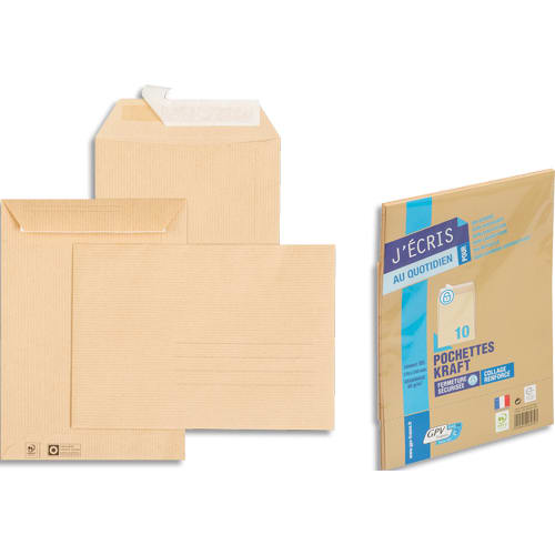 50 enveloppes en kraft B5 176x250mm auto-adhésive