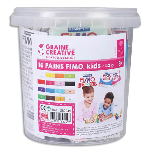 FIMO Seau de 16 pains de FIMO Kids, durcit au four. Norme CE. Couleurs assorties. photo du produit Principale L