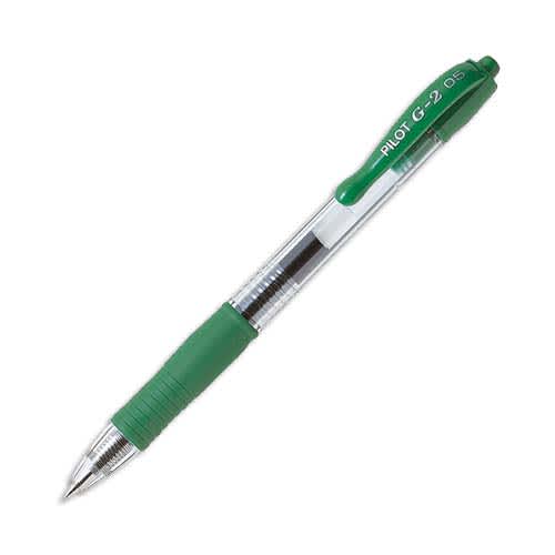 PILOT Stylo à bille pointe fine rétractable encre gel Verte corps plastique avec grip caoutchouc G2 photo du produit Principale L