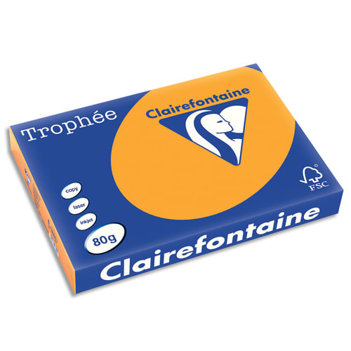 CLAIREFONTAINE Ramette de 500 feuilles papier couleur TROPHEE 80 grammes format A3 clementine 1880 photo du produit Principale L