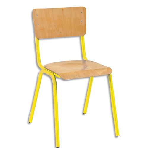 SODEMATUB Lot de 4 chaises scolaire MAXIM, hêtre, assise 37 x 39 cm, haut.assise 46 cm, taille 6, jaune photo du produit Principale L