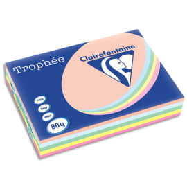 CLAIREFONTAINE Ramette 5x100F papier couleur Trophée 80g A3 assortis pastel Rose,canari,vert,Bleu,Saumon photo du produit