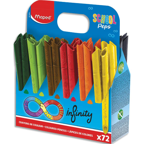 MAPED Schoolpack de 72 crayons de couleur INFINITY. Ne se taille pas. Corps creux et pointe biseautée photo du produit Principale L