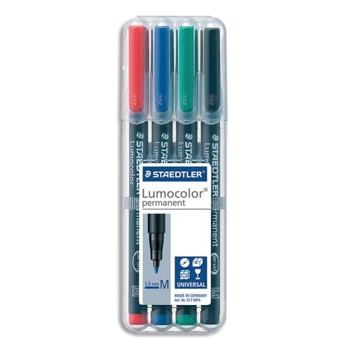 STAEDTLER Pochette de 4 feutres multi-usages LUMOCOLOR Encre permanente assortis. Pointe moyenne 1mm photo du produit Principale L