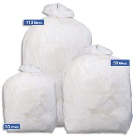 Boîte de 500 sacs poubelles traditionnels 30 litres renforcés Blanc 50x70cm 20 microns NFE photo du produit