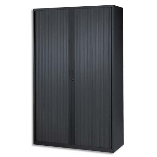 MT INTERNATIONAL Armoire haute métal monobloc Corps et Rideaux Noir 4 tablettes - Dim.120x198x43 cm photo du produit Principale L