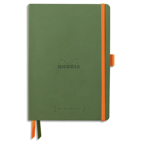 RHODIA Carnet Rhodiarama souple 14,8x21cm 160 pages lignées avec élastique. Couverture simili-cuir Sauge photo du produit Principale L