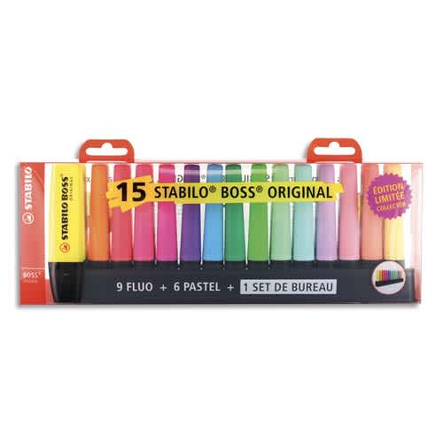 STABILO BOSS ORIGINAL Edition collector - Set de bureau de 15 surligneurs - 9 fluo + 6 pastel photo du produit