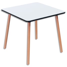PAPERFLOW Table de restauration Palomba carré 80x80cm. Pied en hêtre et plateau blanc photo du produit