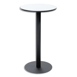 PAPERFLOW Table de restauration Mezzo haute ronde 60cm. Pied noir et plateau stratifi&eacute; blanc photo du produit