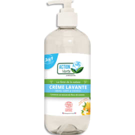 ACTION VERTE Crème Lavante 3 en 1 : Mains, Corps, Cheveux Parfum naturel Miel & Fleur d'oranger 500ml photo du produit