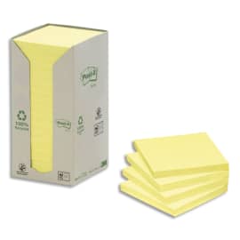 POST-IT Tour 16 blocs 100f 76X76mm 100% recyclé. Coloris Jaune photo du produit