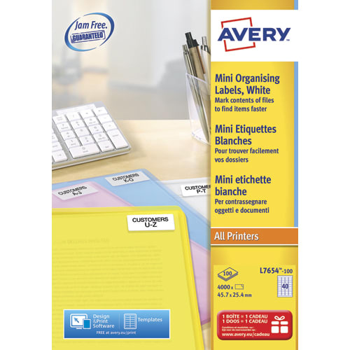 AVERY Boîte de 4000 étiquettes. Laser Blanc 45,7X25,4 L7654-100 photo du produit Principale L