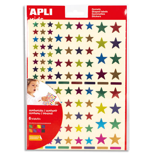 APLI KIDS Pochette de 6 feuilles (624 u) de gommettes forme étoiles couleurs métallisées photo du produit Principale L