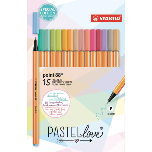 STABILO Etui de 15 stylos-feutres Point 88 Pastellove. Pointe fine (0,4 mm). Coloris assortis photo du produit Principale L