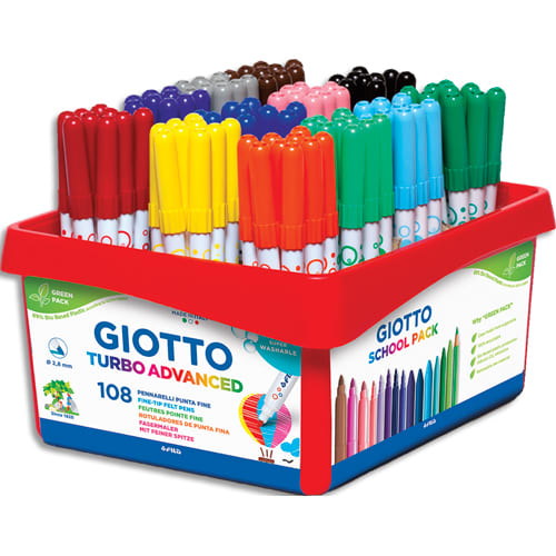 GIOTTO Schoolpack 108 feutres de coloriage TURBO ADVANCED pointe fine. Coloris assortis extra brillant photo du produit Principale L