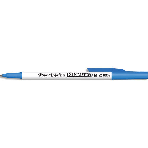 PAPERMATE Boîte de 50 stylos à bille KILOMETRICO™ à capuchon, recyclé à 80%. Pointe moyenne 1.0 mm - bleu photo du produit Principale L