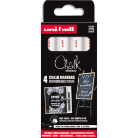 UNI-BALL Set de 4 marqueurs craie UNI CHALK MARKER. Pointe finie. Coloris : Blanc photo du produit