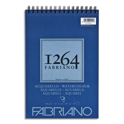 FABRIANO Bloc 1264 Aquarelle. 30 feuilles A4. Papier blanc naturel