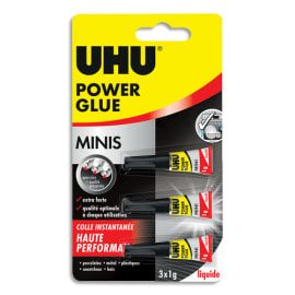 UHU Colle Power Glue liquide Mini de 3x1gr. Idéal pour petites zones. Colle support solide et flexible photo du produit