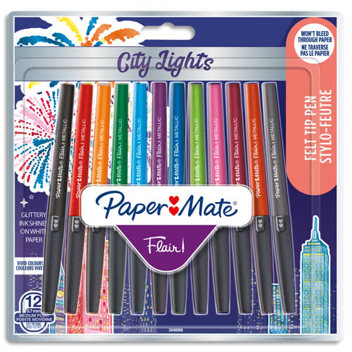 PAPERMATE Blister de 12 feutres Flair Metallic assortis photo du produit Principale L