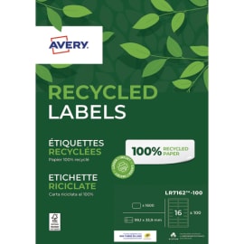 AVERY Boîte de 1600 étiquettes adresse Laser recyclées Blanc 99.1X33.9 LR7162-100 photo du produit