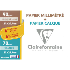 CLAIREFONTAINE Pochette de 12 feuilles 70g 6 feuilles papier millimétré et 6 feuilles calque photo du produit