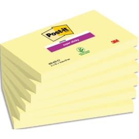 POST-IT Lots de 6 blocs Notes Super Sticky POST-IT® jaunes 90 feuilles 76 x 127 mm photo du produit