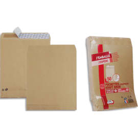 50 pochettes kraft 260 x 330 x 30 mm avec bande adhesive