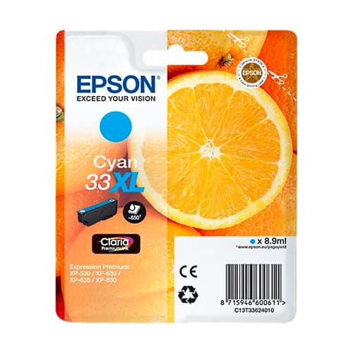 EPSON Cartouche Jet d'Encre Claria Premium Cyan (XL) ''Oranges'' 33 (T3362) - C13T33624012 photo du produit Principale L