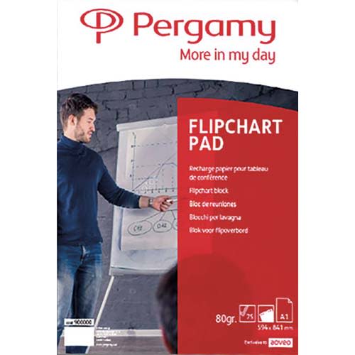 PERGAMY Rouleau de recharge papier pour chevalets 40 feuilles format A1, 70g Blanc Uni photo du produit Principale L