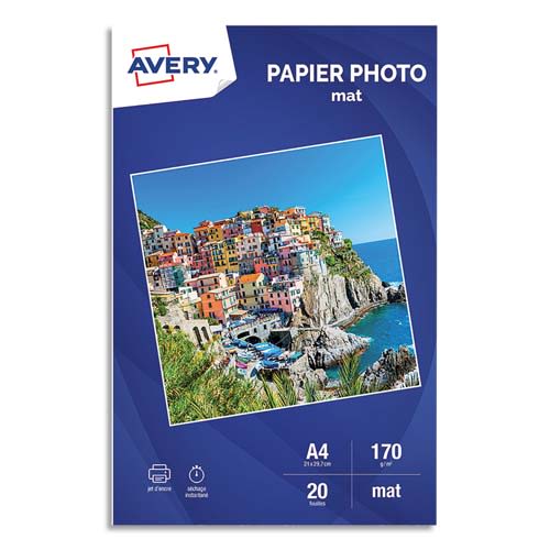 AVERY Boîte de 20 feuilles de papier photo mat A4, Jet d'encre, 170 g photo du produit Principale L