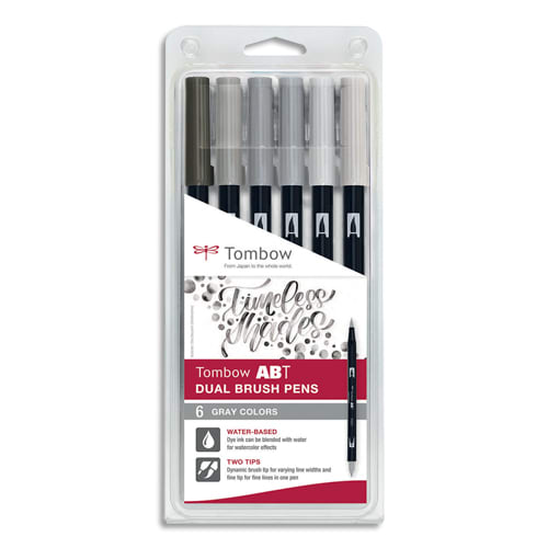 TOMBOW Set 6 ABT Dual Brush Pen, feutre avec pointe fine et pointe pinceau, à base d'eau, couleur gris. photo du produit Principale L