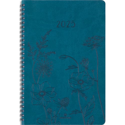 OBERTHUR Agenda PRIMROSE 25, spiralé, Janvier à Décembre 2024, format  17x24,5cm Bleu vert ≡ CALIPAGE