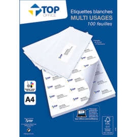 TOP OFFICE Boîte 1600 étiquettes 105x37mm multi-usage blanche en planche A4. photo du produit