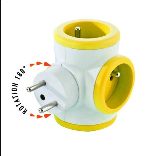 WATT & CO Multiprise triplite WattBall, 2 prises 16A+1 prise 6A+1 USB 2,1A Jaune photo du produit Principale L