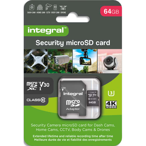 INTEGRAL Carte micro SD Security 64Go 4K V30 UHS-1 U3 A1 CLASS 10 photo du produit Principale L