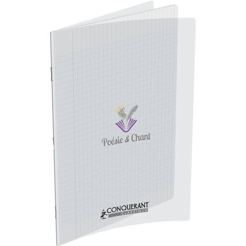 CONQUERANT 9 Cahier de poésie et chant, agrafé, A4 90g 96p, Seyès/uni dessin, couverture polypro incolore photo du produit Principale L